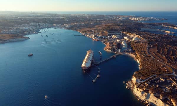 High angle view of a tanker supplying chemicals to the power station.