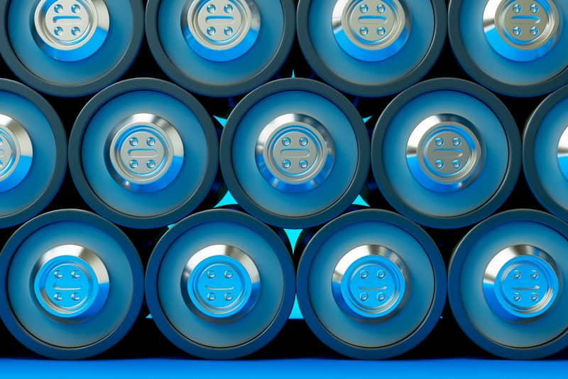 Stack of blue batteries