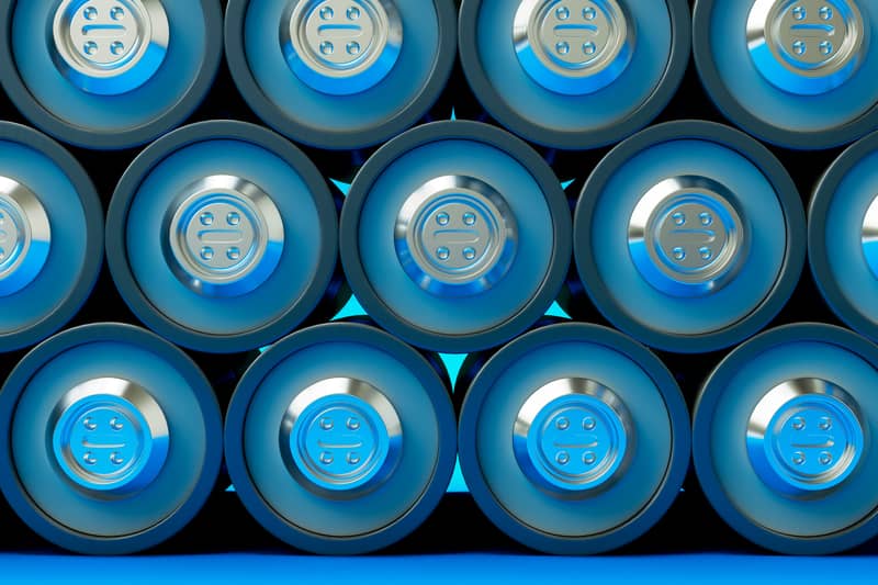 Stack of blue batteries