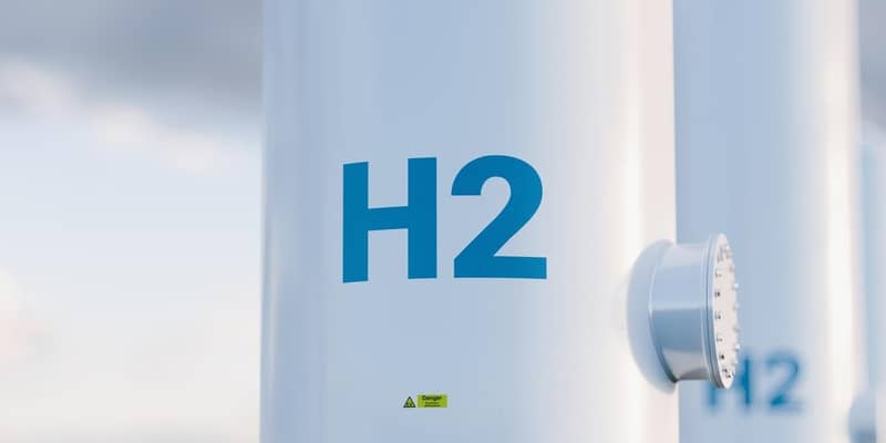 Close-up if a hydrogen fuel cylinder.