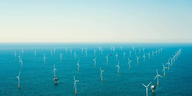 Large wind farm at sea.