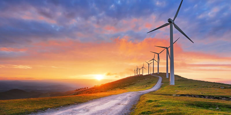 Wind farm at sunset