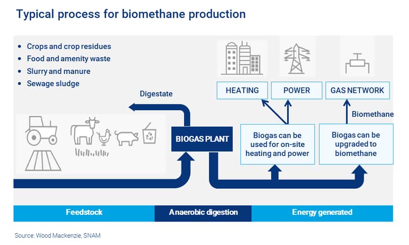 Illustration shows typical biomethane production process 