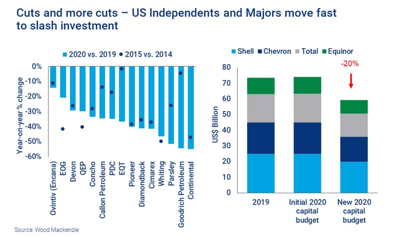 Chart shows US Independents and Majors have moved fast to slash investment
