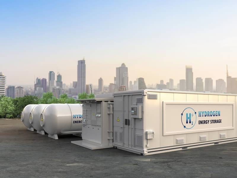 3d rendering energy storage system or battery container unit with hydrogen power