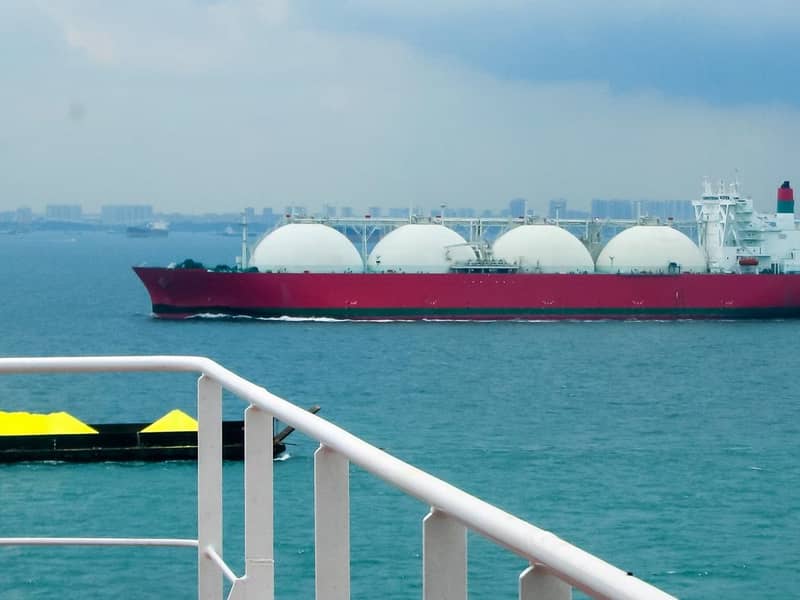 Tanker gas carrier in the sea. LPG tanker ship at sea