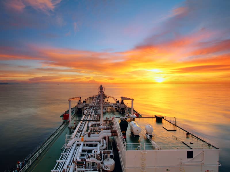 LNG vessel at sunset