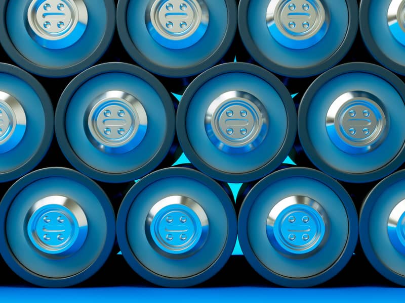 Stack of blue batteries