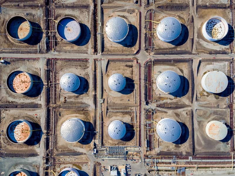 Storage tanks aerial view