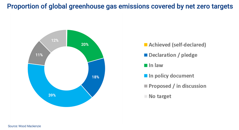 Proportion of global greenhouse gas emissions covered by net zero targets