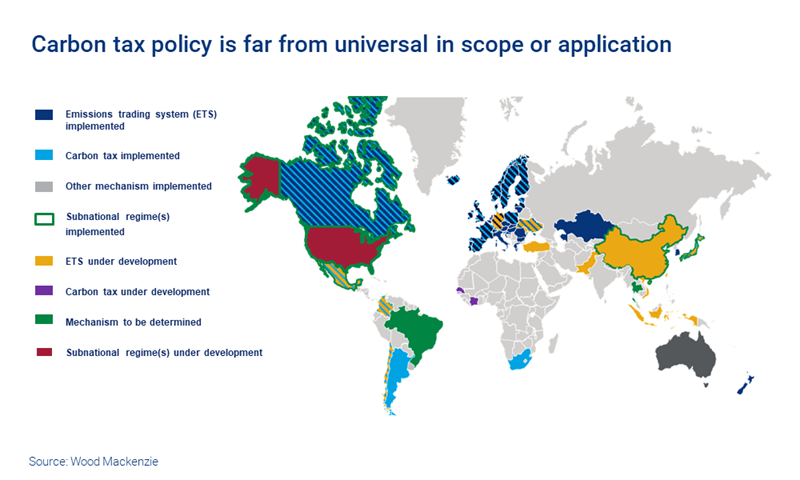 Chart shows that carbon tax policy is far from universal in scope or application