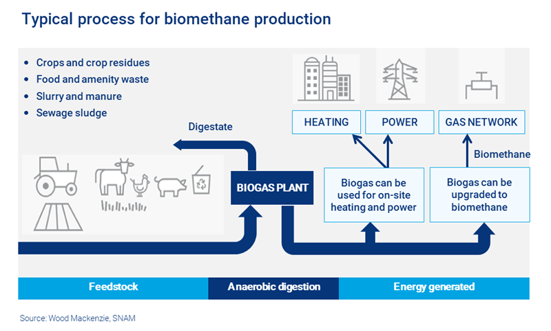 Illustration shows typical biomethane production process