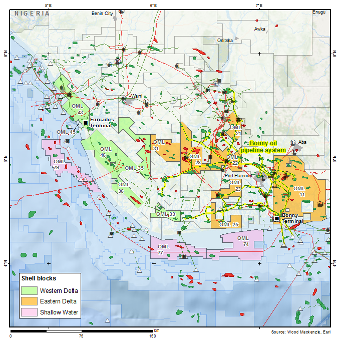 Map show's Shell’s joint venture assets in Nigeria