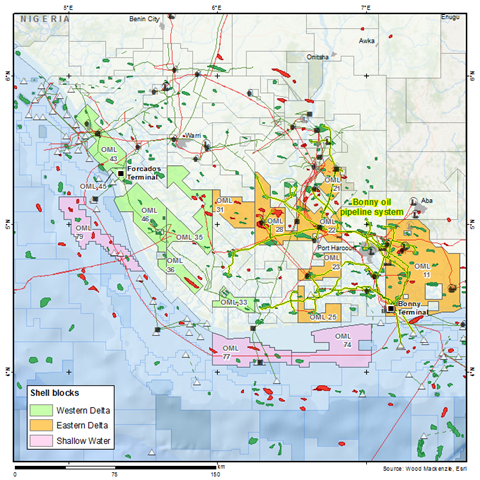 Map show's Shell’s joint venture assets in Nigeria