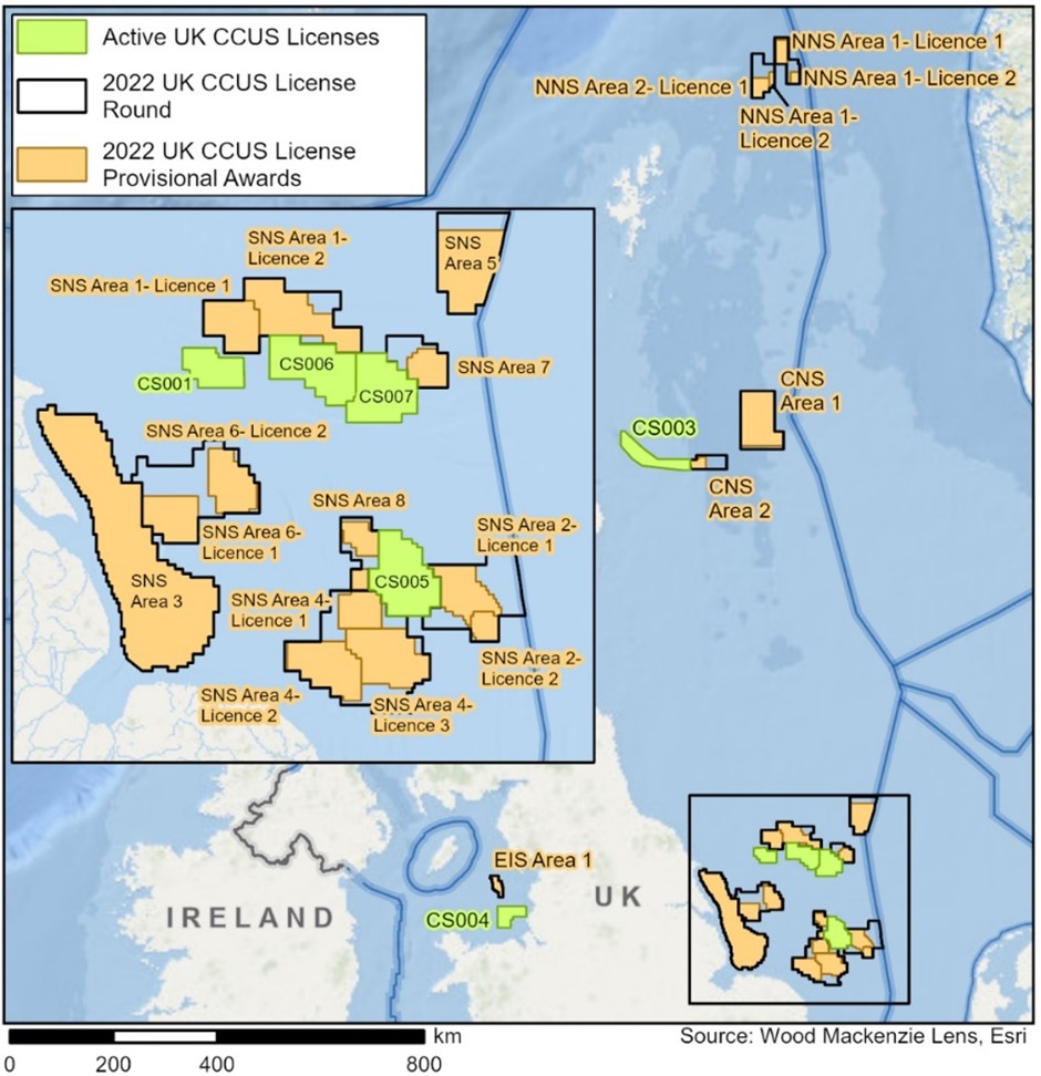 Map shows NSTA’s provisional license awards in the UK’s first carbon storage bid round 