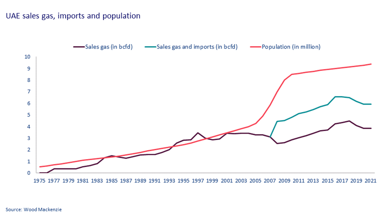 UAE sales gas, imports and population 