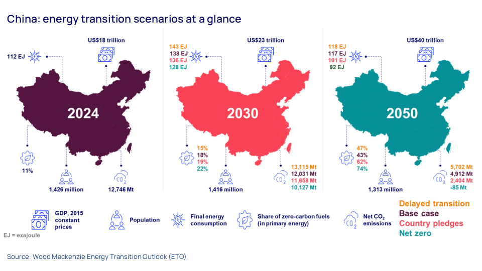 Chart shows energy transition outlook scenarios in China 