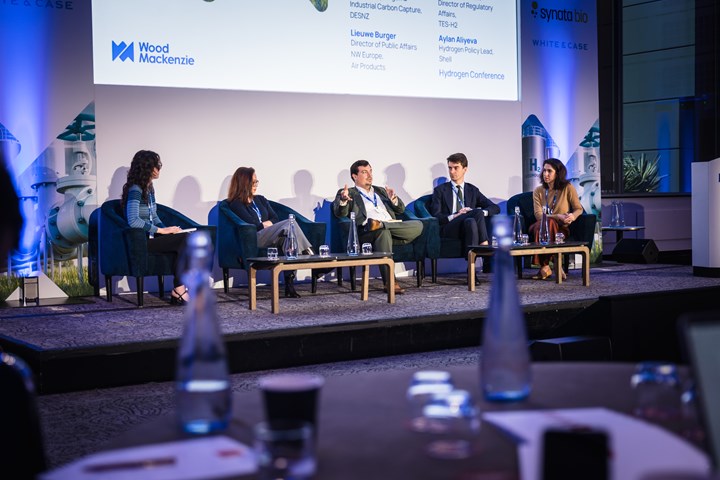 Our Hydrogen Research Analyst Bridget van Dorsten leads a panel session with Lieuwe Burger (Director of Public Affairs, NW Europe, Air Products), Aylan Aliyeva (Hydrogen Policy Lead, Shell), Nicolas Jensen (Director of Regulatory Affairs, TES-H2) and Paro Konar (Director, Hydrogen & Industrial Carbon Capture, DESNZ)