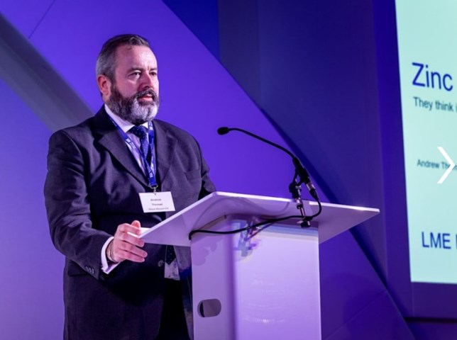 Image shows Andrew Thomas speaking at LME 2023
