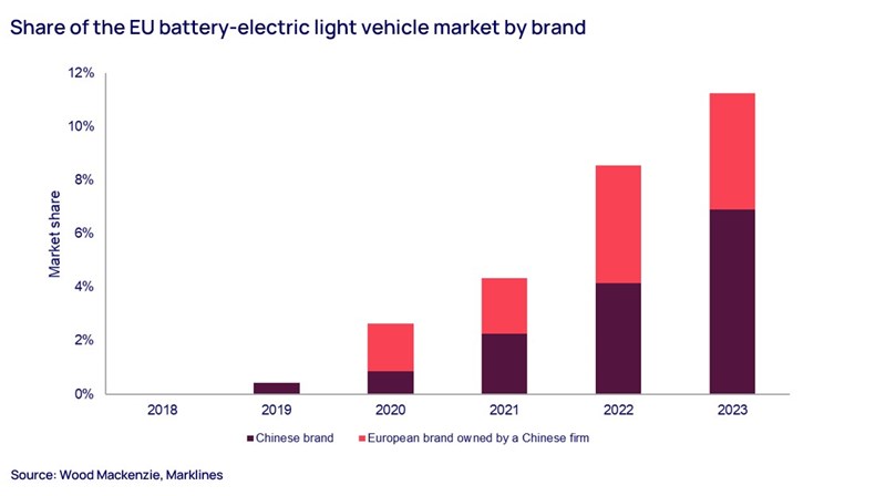 Share of the EU battery-electric light vehicle market by brand