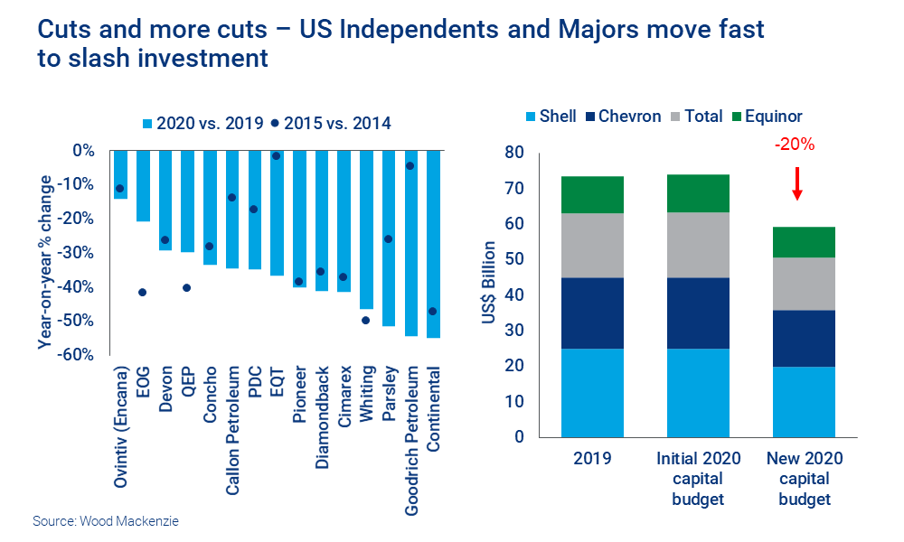Chart shows US Independents and Majors have moved fast to slash investment