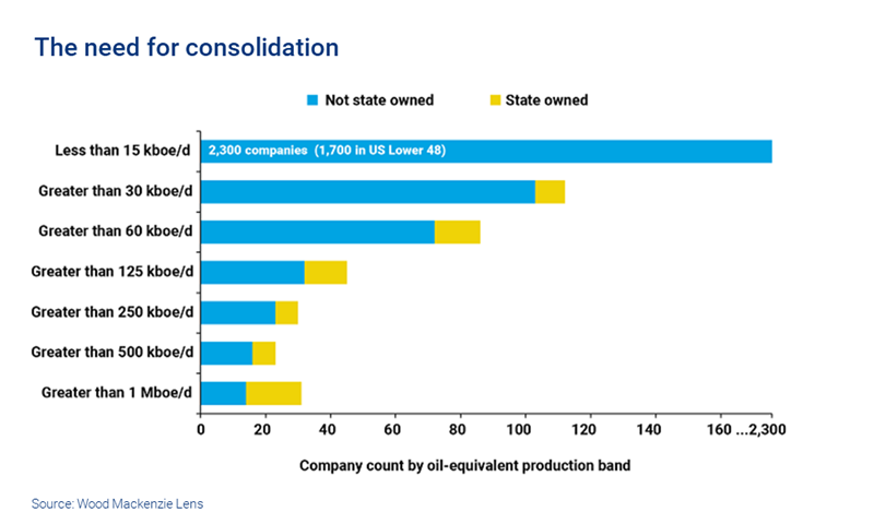 There are 2,300 companies (1,700 in the US Lower 48) producing less than 15,000 boed.