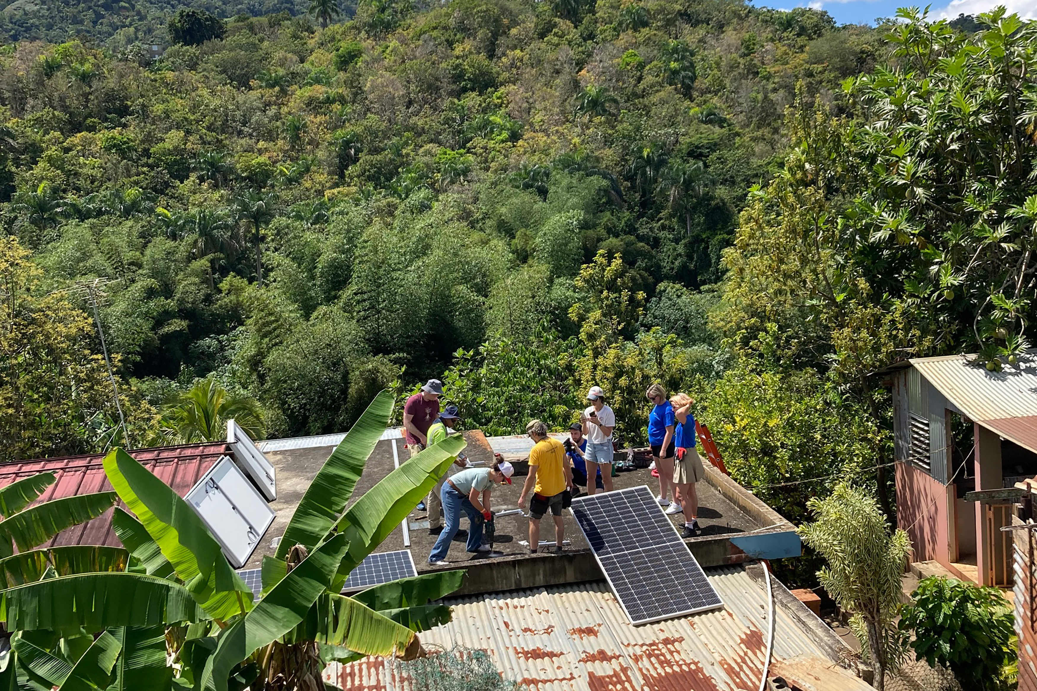 Pictured: work gets underway on the solar installation at Doña Ana's property in Puerto Rico. 