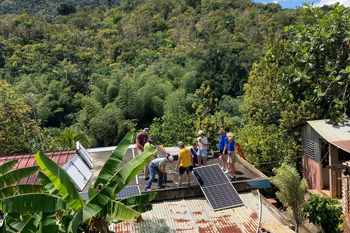 Pictured: work gets underway on the solar installation at Doña Ana's property in Puerto Rico. 