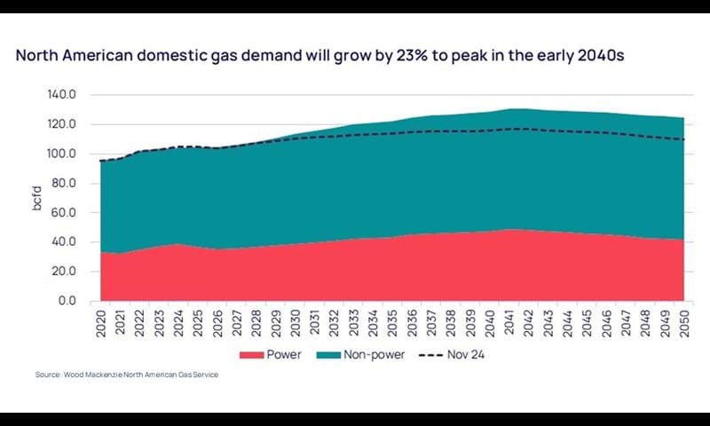 North American domestic gas demand will grow by 23% to peak in the early 2040s