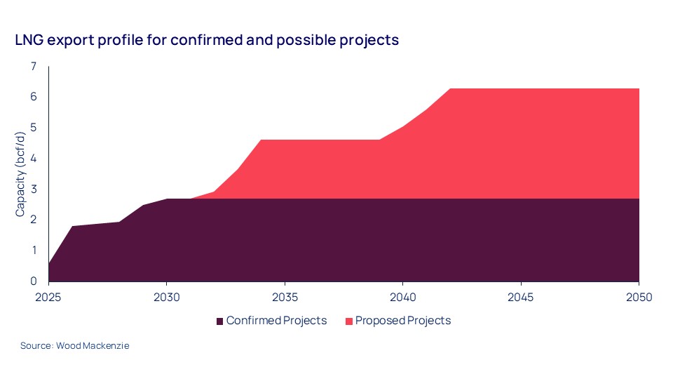 LNG export profile for confirmed and possible projects
