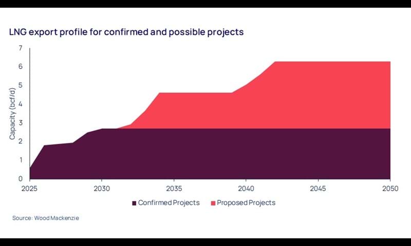 LNG export profile for confirmed and possible projects