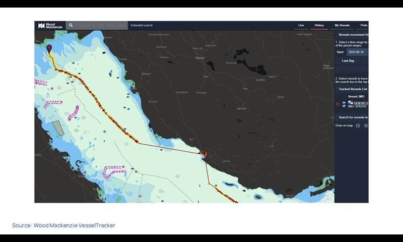 One of the vessels (the Gem No. 5) that was shown onshore near Asalouyeh in the live view continued to the Basrah Offshore Terminal to load Iraqi crude.