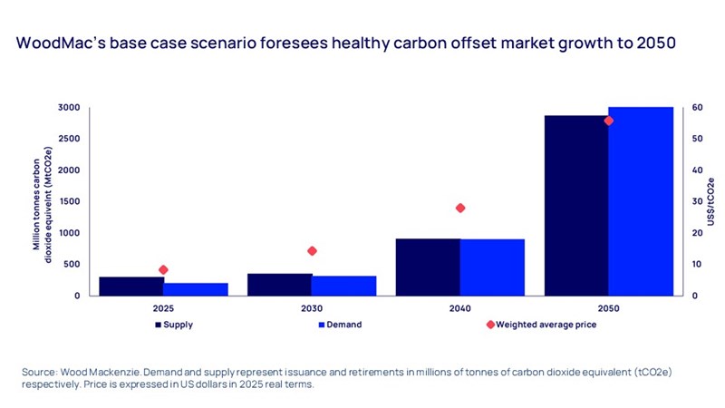 WoodMac’s base case scenario foresees healthy carbon offset market growth to 2050