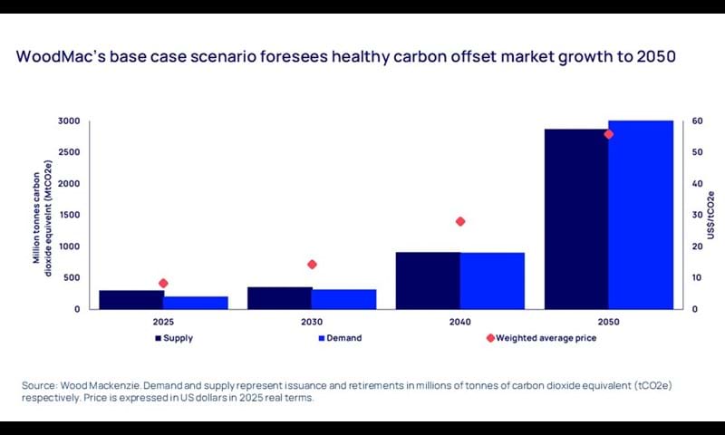 WoodMac’s base case scenario foresees healthy carbon offset market growth to 2050