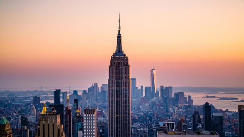Iconic Manhattan skyline, with a close-up of the Empire State building, New York City