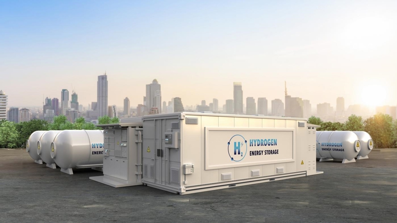 3d rendering energy storage system or battery container unit with hydrogen power