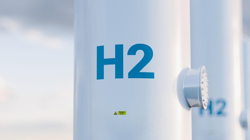 Close-up if a hydrogen fuel cylinder.
