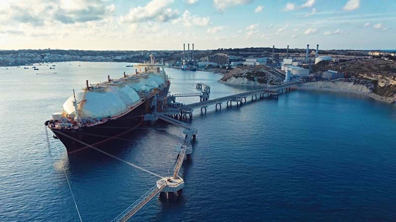 A Liquefied Natural Gas (LNG) Tanker Moored To The Jetty From Above