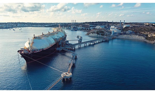 A Liquefied Natural Gas (LNG) Tanker Moored To The Jetty From Above
