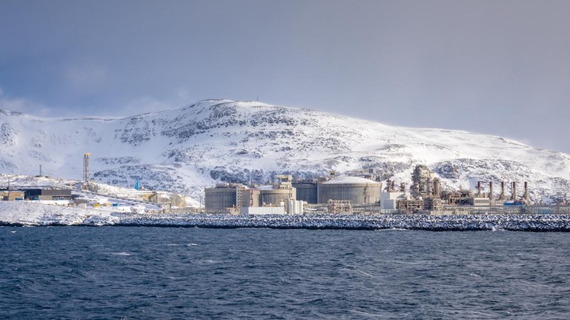 Enormous LNG (liquefied natural gas) site on MelkÃ¸ya island, Hammerfest, the northernmost town in the world, Troms og Finnmark, Norway.