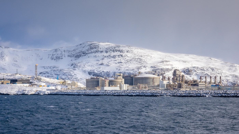 Enormous LNG (liquefied natural gas) site on MelkÃ¸ya island, Hammerfest, the northernmost town in the world, Troms og Finnmark, Norway.