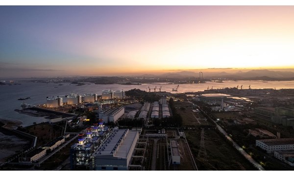 Aerial view of a gas-fired power plant at night in Fujian Province, China. electricity, energy, LNG, carbon footprint,
