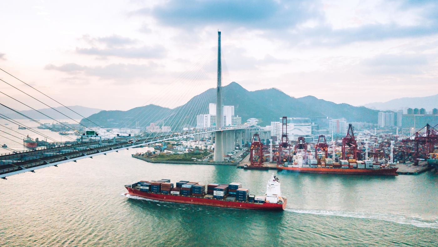 Container Cargo freight ship Terminal in Hongkong, China