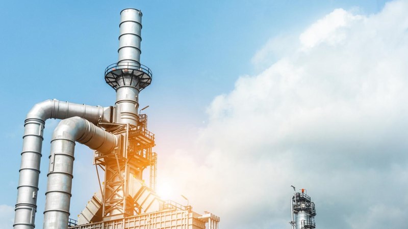 Close up Industrial zone. Plant oil and gas refinery industry. Petrochemical factory area concept.