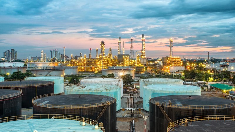 Oil refinery at twilight