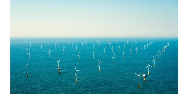 Large wind farm at sea.