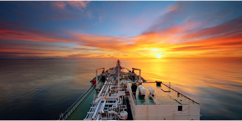 LNG vessel at sunset