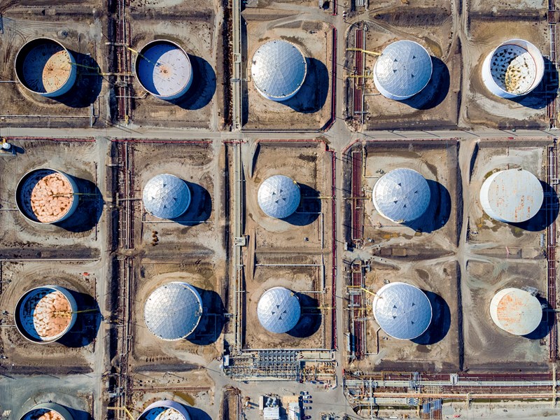 Storage tanks aerial view