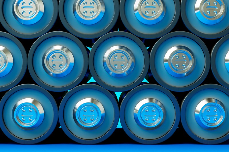 Stack of blue batteries