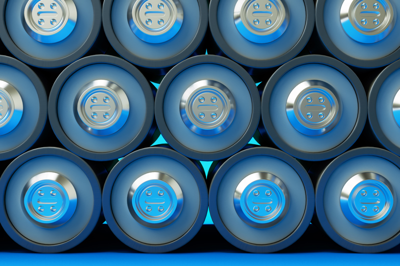 Stack of blue batteries